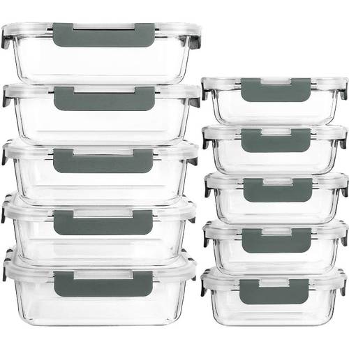 20pcs glass food storage containers set 10 containers 10 transparent lids dishwasher microwave and freezer friendly leak proof