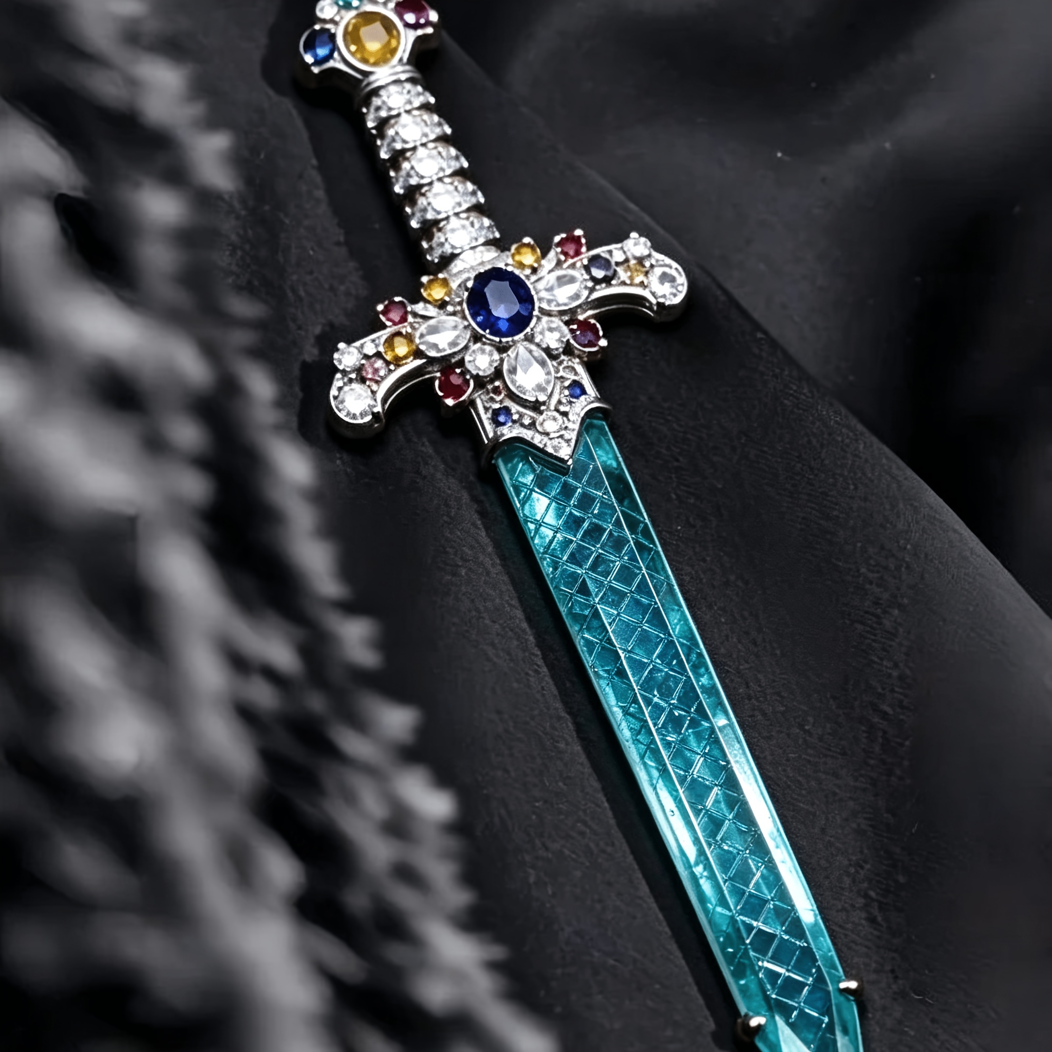 TEMU Broche de de Caballero con Gemas Coloridas, Artesanía Pesada con Incrustaciones, Pin de Espada Azul