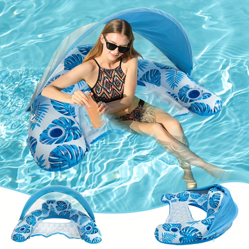 1pc cama inflable para nadar con diseño de  , con parasol, silla   plegable para   con portavasos