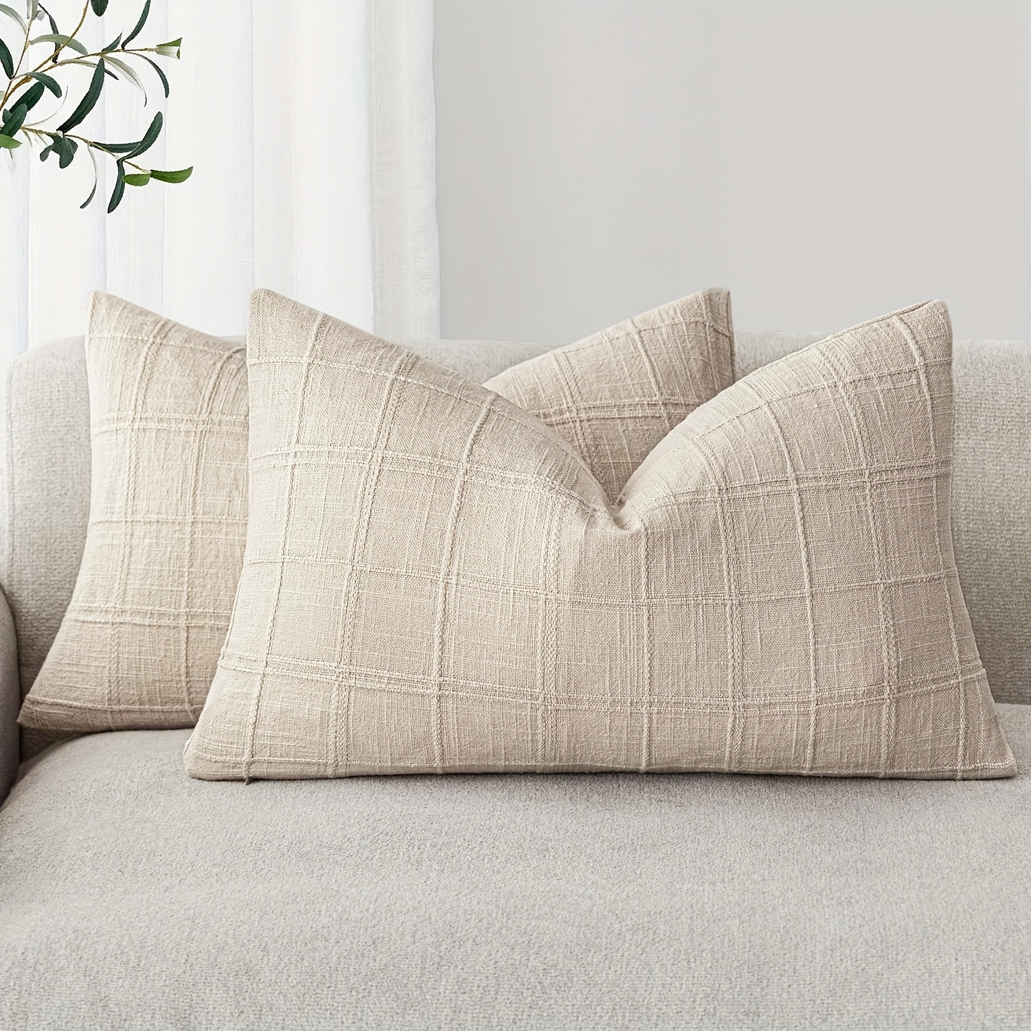 Image of 2pcs Decorative Solid Color Pillowcase, Neutral Farmhouse Cushion Cover For Sofa, Chair, Bedroom, Living Room Home Decor (pillow Insert Not Included)