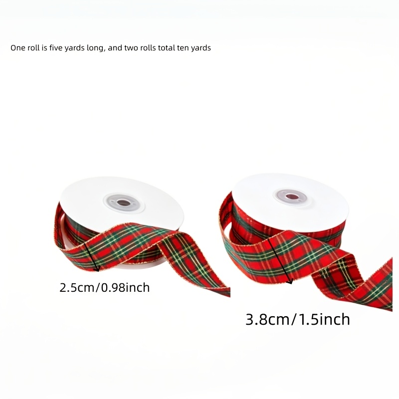 TEMU Christmas Red Green Checkered Tapes Ribbons Gift Wrapping Bows (1 Roll Long 5 Yards, 2 Rolls Total Length ) Christmas Tree Decoration, Wreath