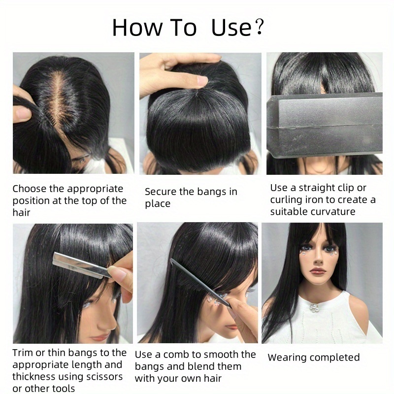 bangs hair clip for women straight hair clip in bangs with sideburns and no sideburns mixed packaging 100 human hair piece details 2