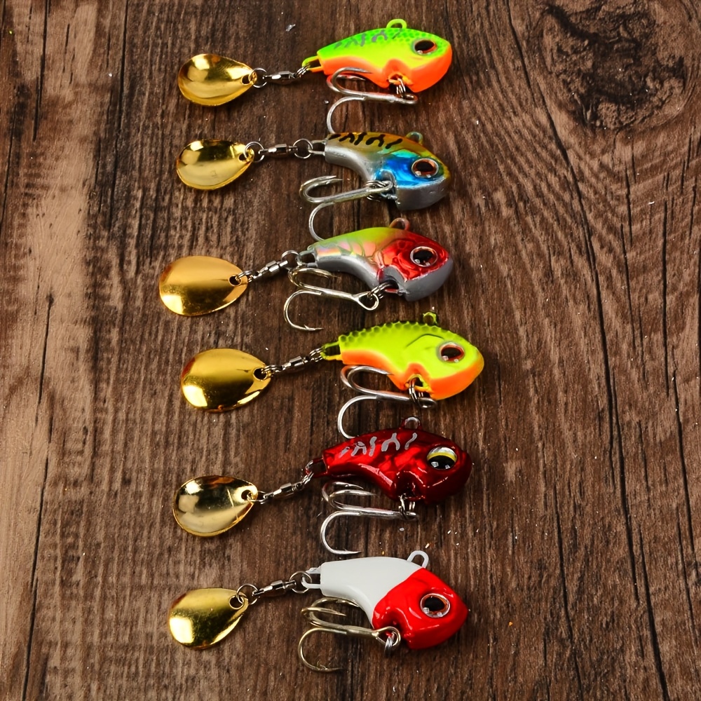TEMU Juego de 6 Señuelos Metálicos VIB para Pesca con - Cuchara Hundible en Vibrantes para , Percha y /Salgada, Espinador, Diseño Colorido y Acabado