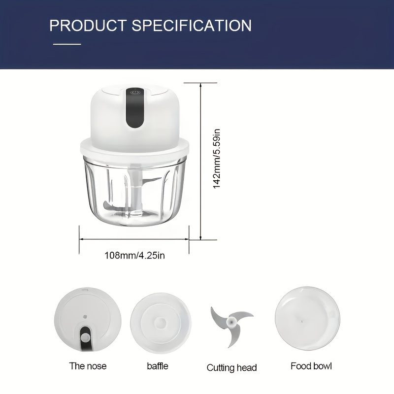   single pack blender, 11.83oz garlic crusher small electric masher, usb rechargeable multifunctional electric chopper, household multifunctional meat grinder garlic press garlic crusher, suitable for kitchen appliances Product details 3