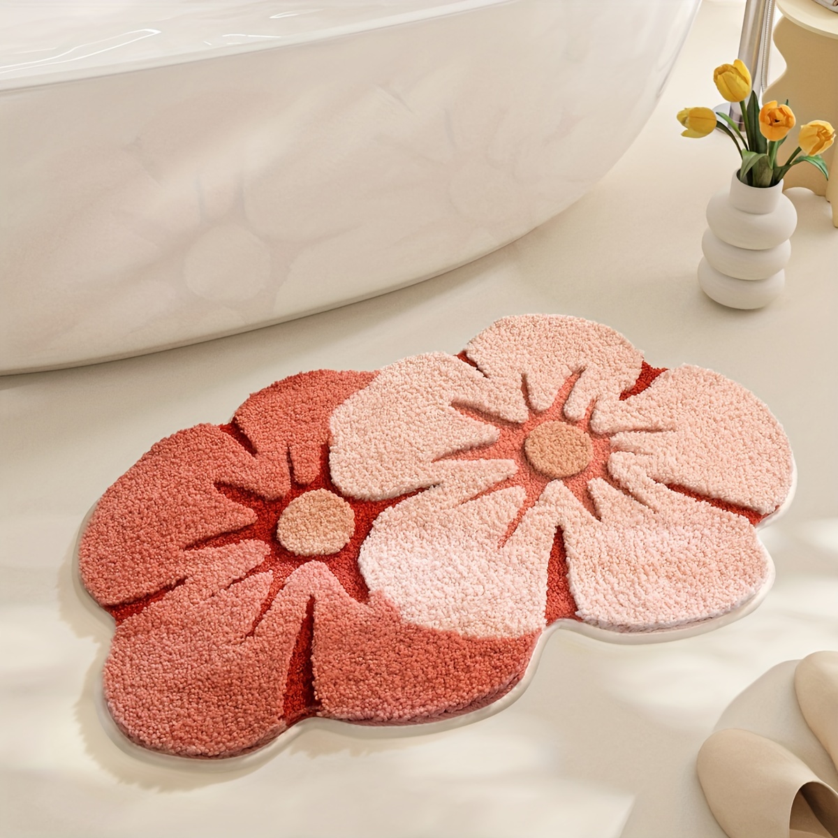 

Oeakay Luxurious Flocked Floral Bath Mat - , Non-slip & Absorbent Rug For Bathroom, Shower, And Toilet - Perfect Christmas Decor Gift, Polyester, Home Decor, Fluffy Plush Winter Decor Decoration