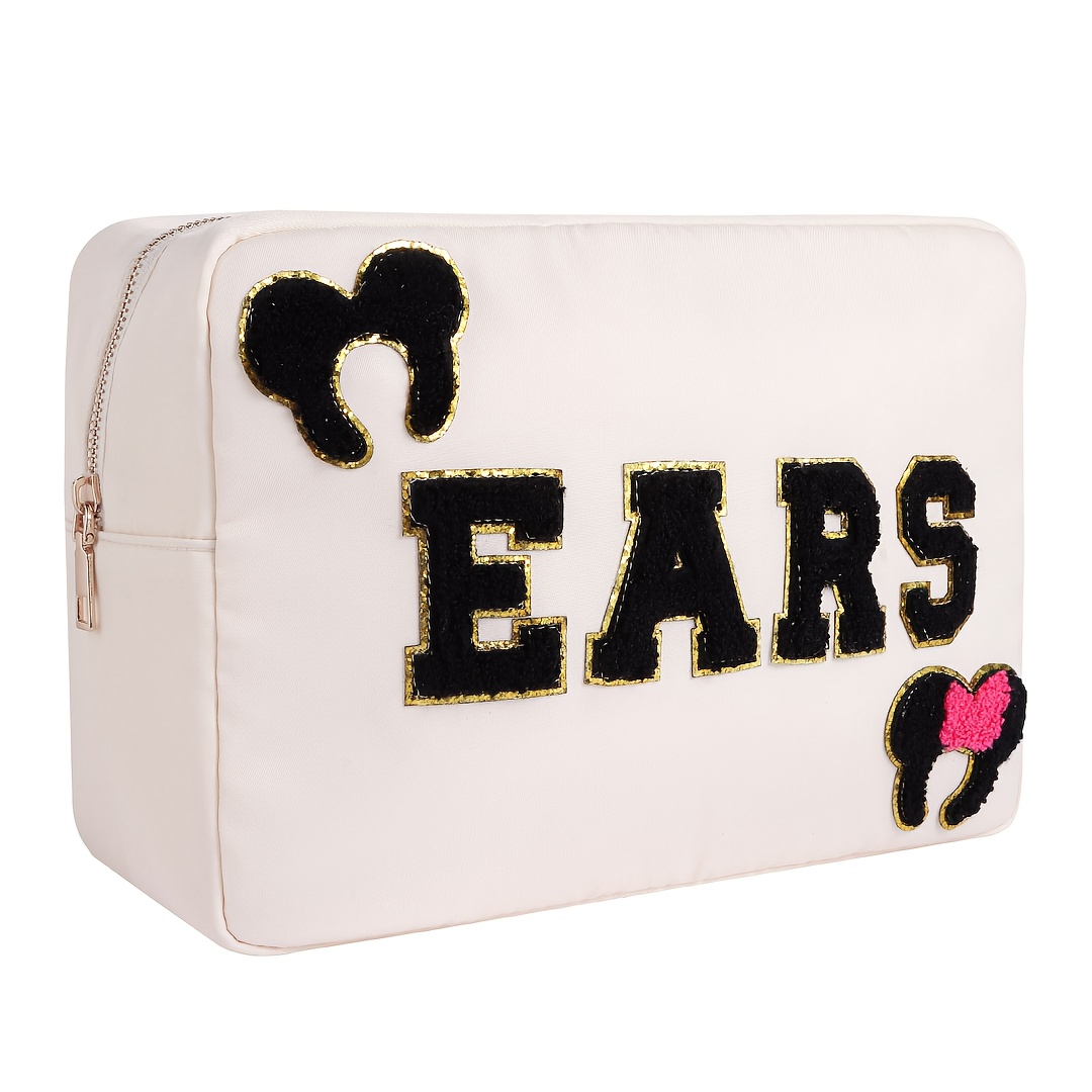 TEMU Mouse Ears Bag Travel Case Hair Additions Organizer Bow Mouse Ears Headbands Holder Storage Nylon Large Chenille Letter Bag Park Travel