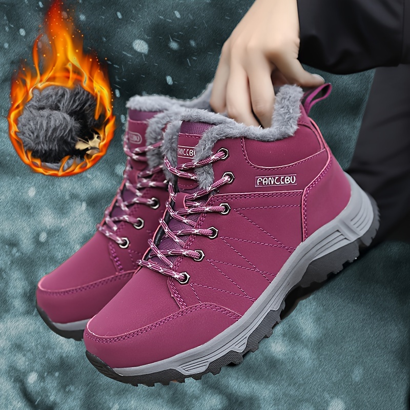 Botines de Invierno para Mujer con Forro Polar Botas de Nieve Duraderas  con Cordones, Punta Redonda y Tacón