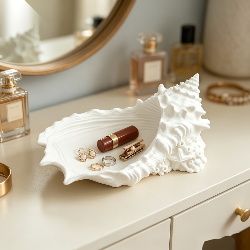 TEMU Plateau de Rangement de , Bol Organisateur Blanc en pour Bijoux et Clés, Ornement Décoratif pour Table de Chevet et Bureau, Contact Alimentaire
