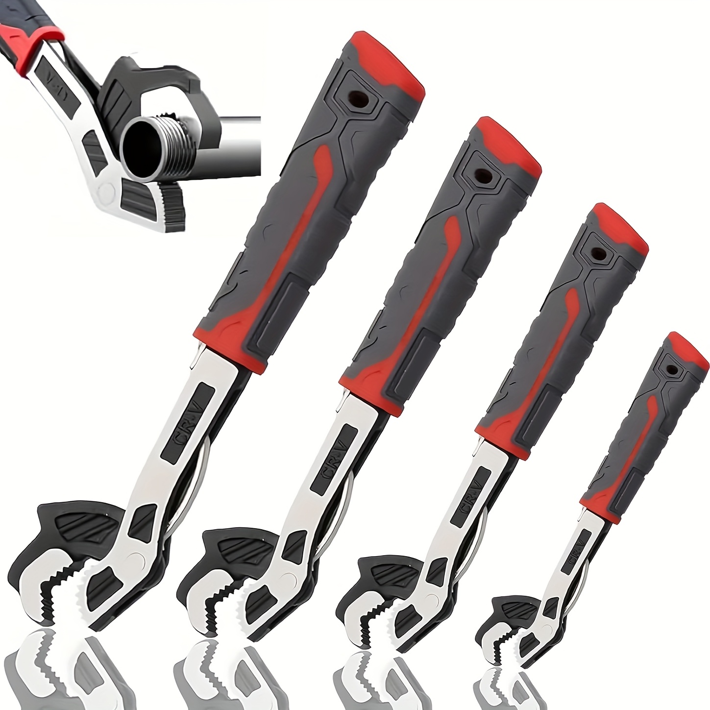 TEMU 4pcs Multifunctional Self Locking Wrench, Self Adjusting Pipe Wrench Tool Set, 6 8 10 12 Inch Self Locking Adjustable Wrench, Non-slip Handle,