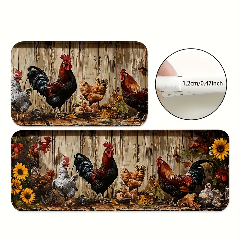 

Chicken Print Kitchen Mat - Non-slip, Absorbent & Machine Washable Rug For Entryway, Laundry Room, And Bathroom - Flannel Material, 0.47" Cushioned Comfort, Polyester, Rectangular, Home Decor