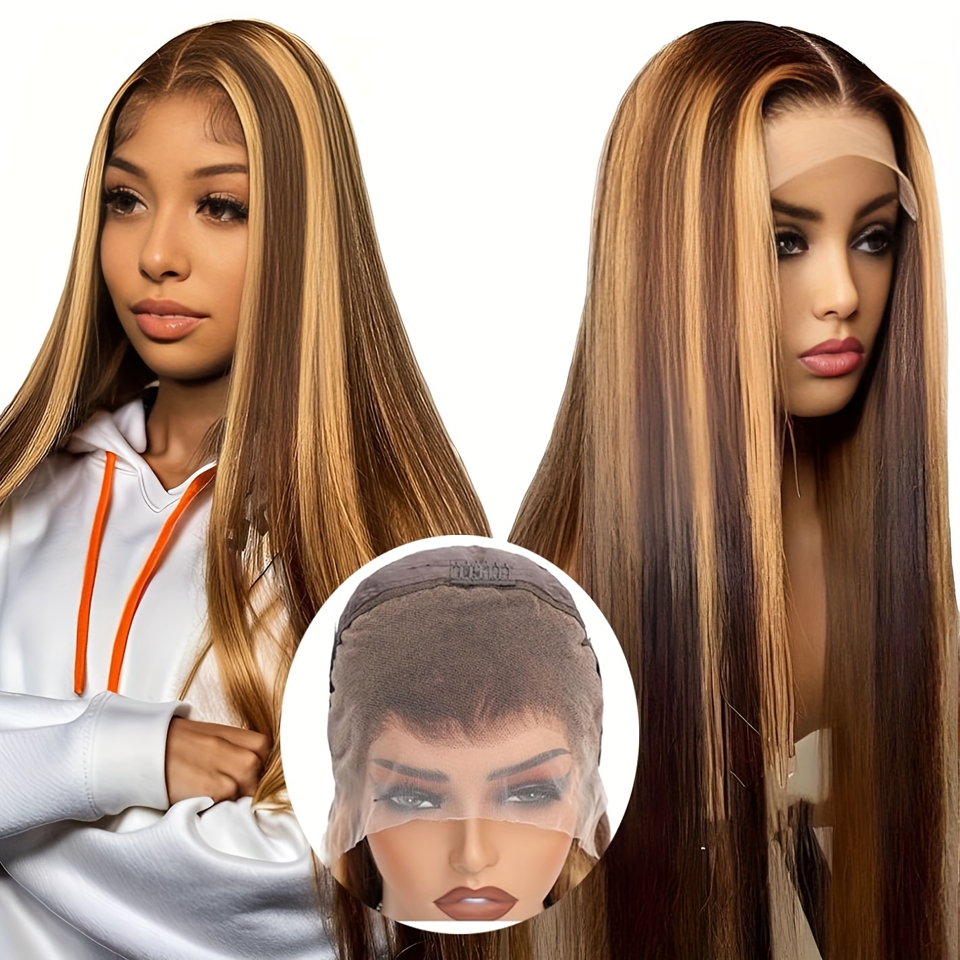 

Highlight Ombre Lace Front Wig Human Hair 180% Density 13x4 Frontal Hd Transparent Lace Pre Plucked Straight Lace Front Wig Human Hair Brown Colored Honey Blonde Lace Front Wig Human Hair