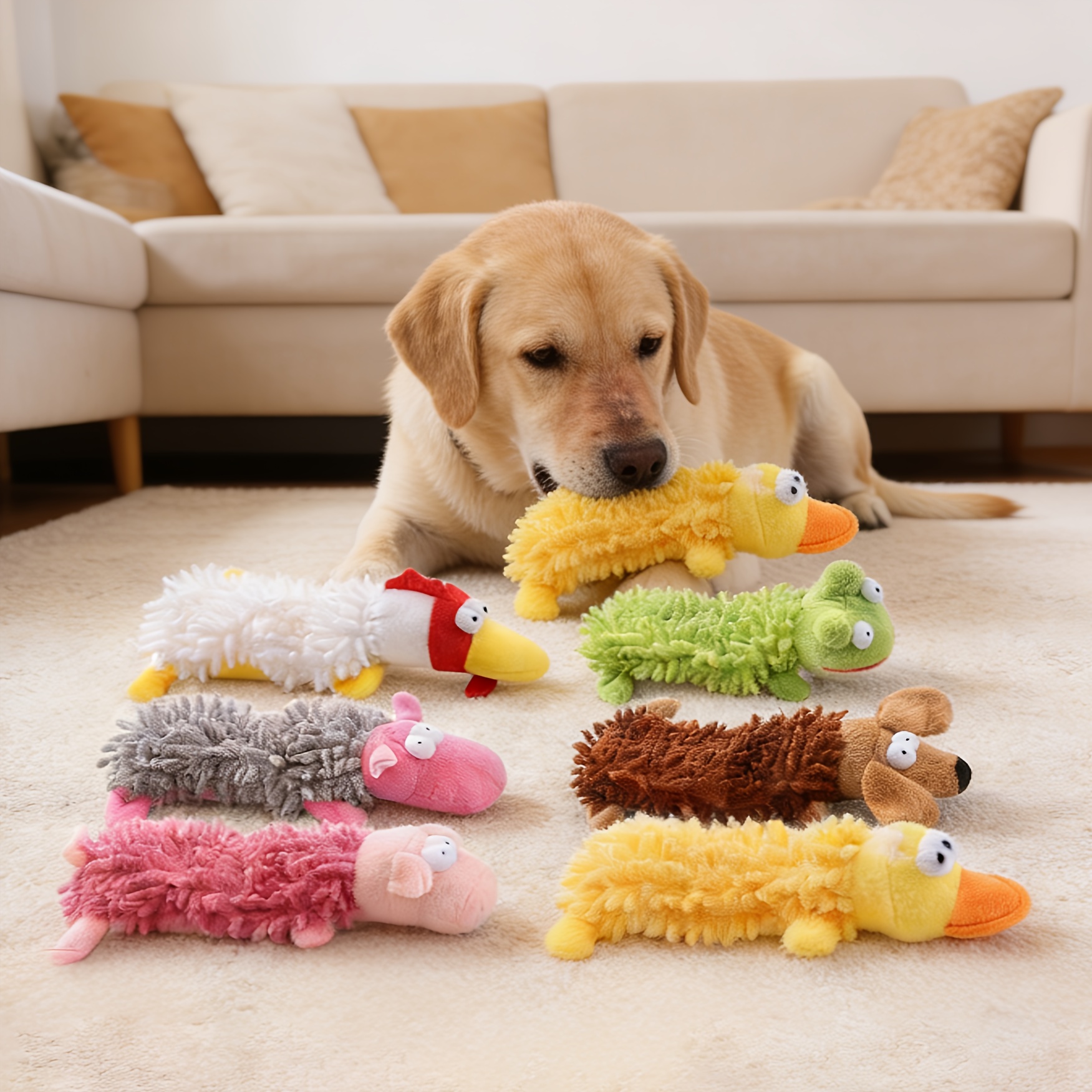 TEMU 6 Pack Dog Squeak Toys, No Stuffing Plush Dogs Chew Toy For Small Medium Large Breed Chewer Supplies Tough Durable Puppy Teething Chewing