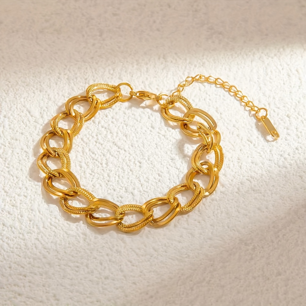 Image of Luxury And Fashionable Women's Golden Stainless Steel Casual Party Vacation Versatile Wide Chain Bracelet