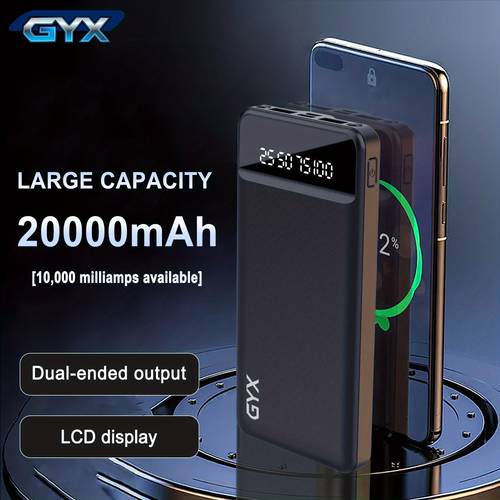 gyx 20000/10000 мач вместительный power bank, портативное usb зарядное устройство с выходом 5v2.1a, светодиодные фонари и дисплей для ios/ устройств, двойные usb выходы, type-c/ вход, оснащен безопасным и стабильным литий-полимерным аккумулятором