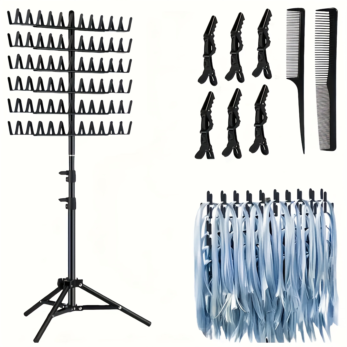 TEMU Braiding Hair Rack Standing Extension Holder Hanger, 144 Pegs Divider For Separator Stand Display (black)