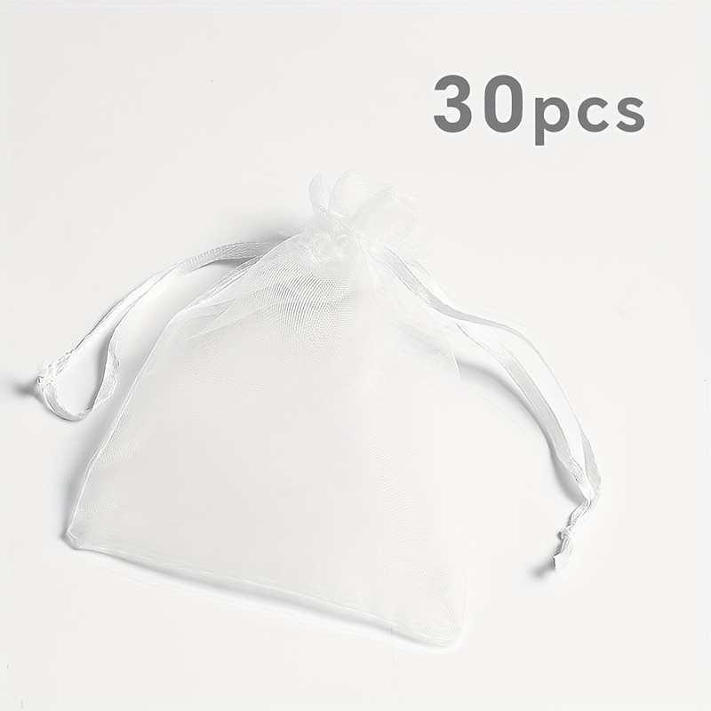 TEMU Gift For Her/him 9x12cm (30pcs/white) Elegant Organza Drawstring Bags For Wedding, Party Favors, Jewelry, Crafts. Wholesale Sheer Organza Gift