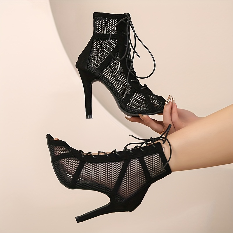 botas tobillo cordones negros mujer diseño malla Temu Argentina