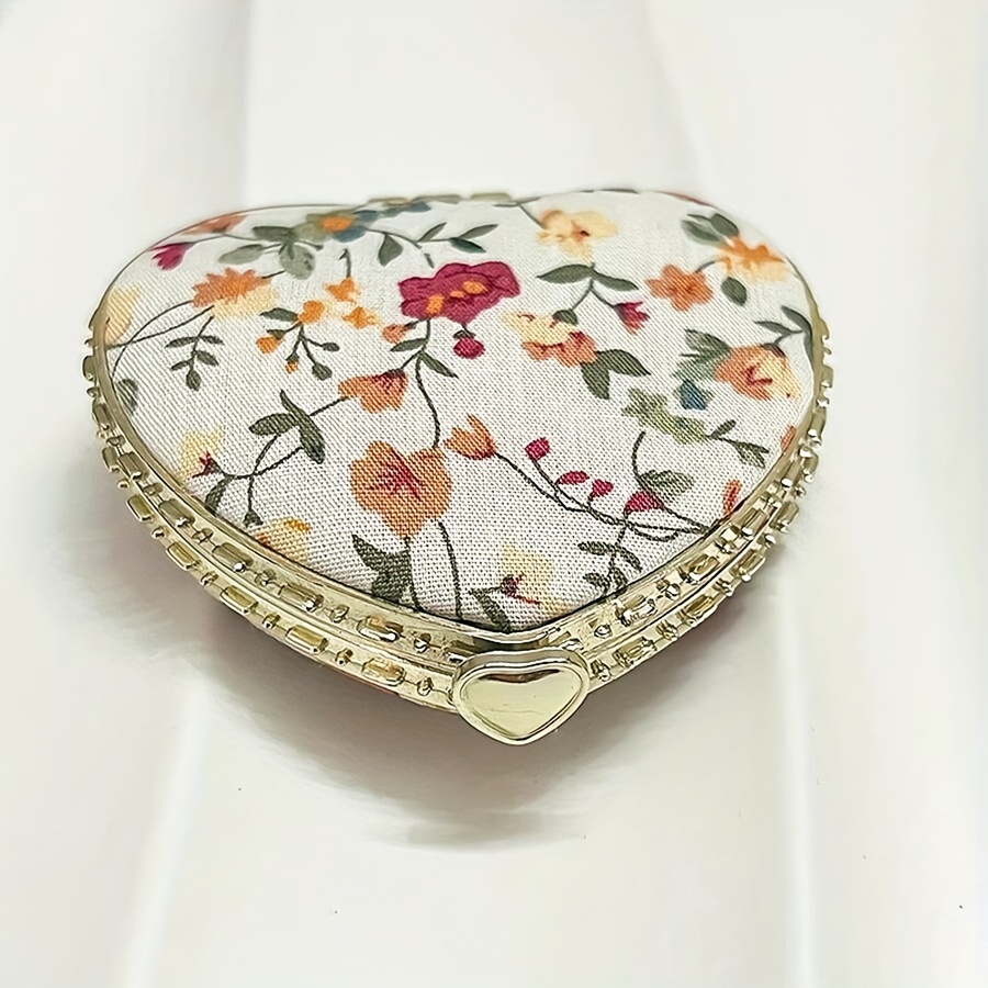 Image of 1pc Floral Heart-shaped Compact Folding Makeup Mirror With Decorative Case - Double-sided, Portable & Pocket-sized Vanity Mirror For Home & Travel - Ideal Gift For Women, Mothers,