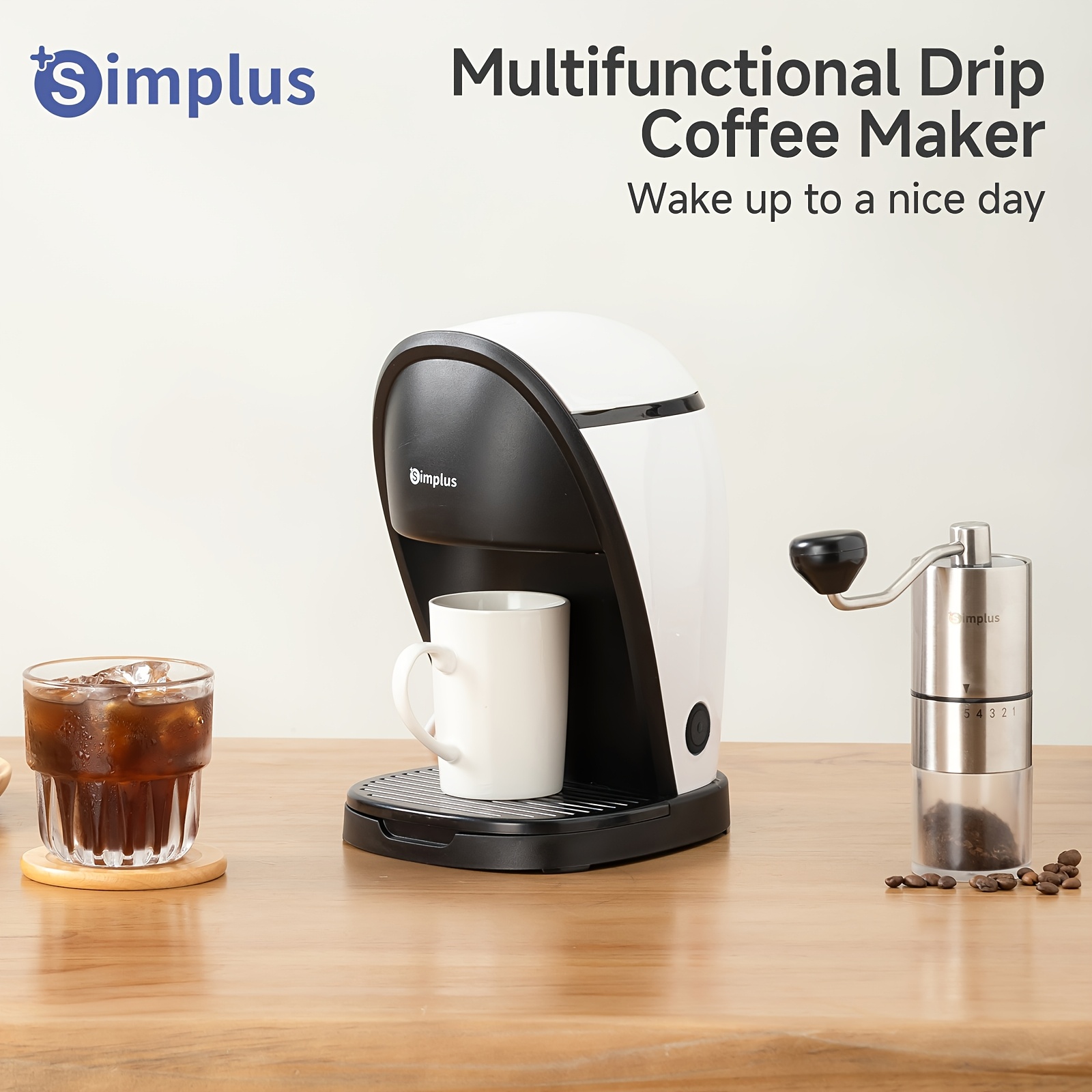 Simplus Multifunctional Drip Coffee Maker, 250ml Water Tank, Dual-spout & 6-hole Showerhead Design, 4min Blooming Extraction, , Maker, Compact With Removable Filter For Home/office