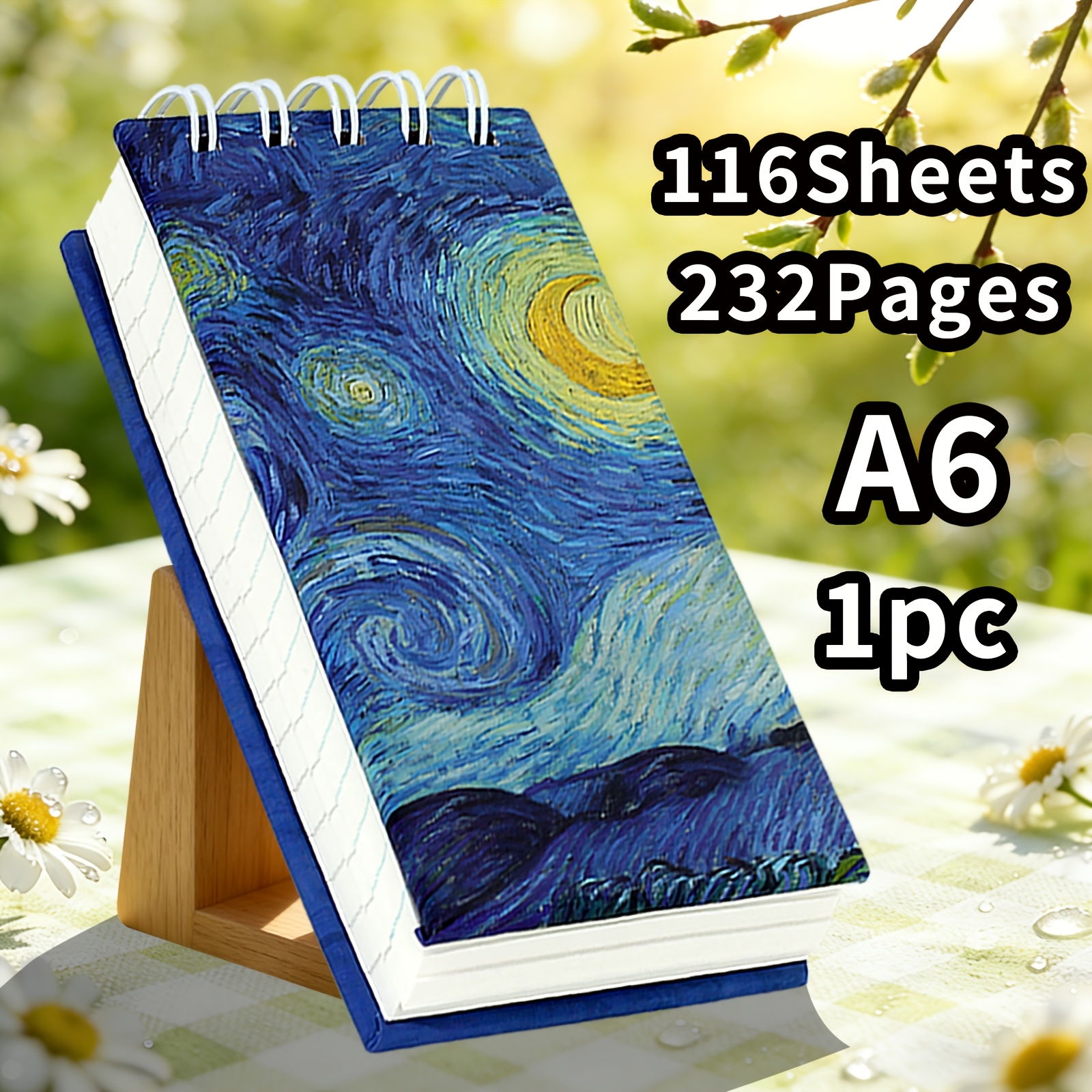 TEMU 1pc,a6,232pages,van Gogh Hardcover Notebook,coil-bound Pocket Planner,memo Pad,compact And Portable,ultra-thick,notepad,travel Journal,school