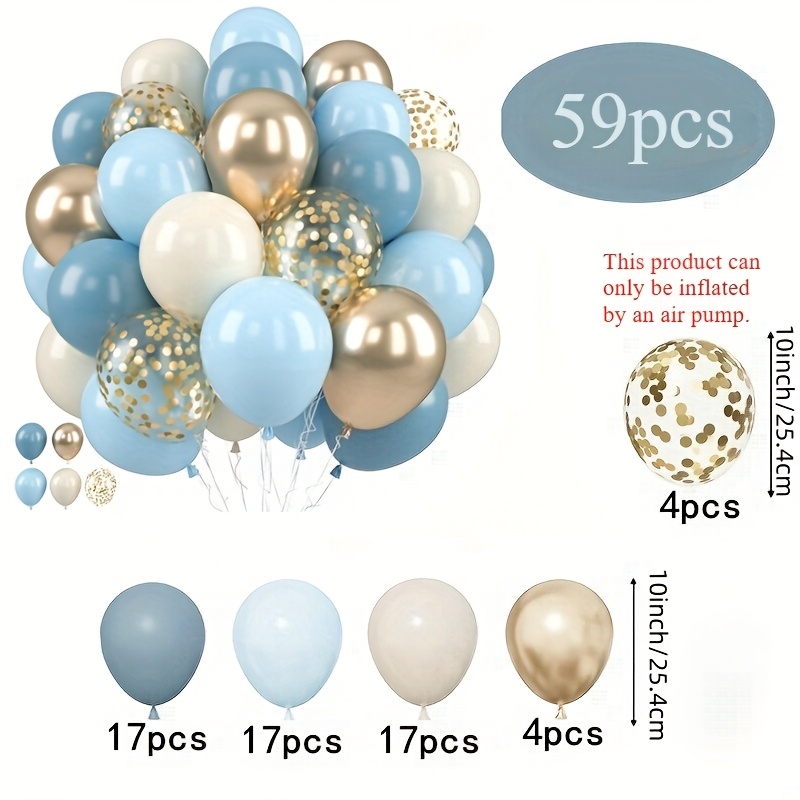 TEMU 59pcs Bohemian Style Latex Balloon Set, Including Gray Blue, Sand, White, And Golden, Party Balloons, Perfect For Parties, Weddings, Birthdays,