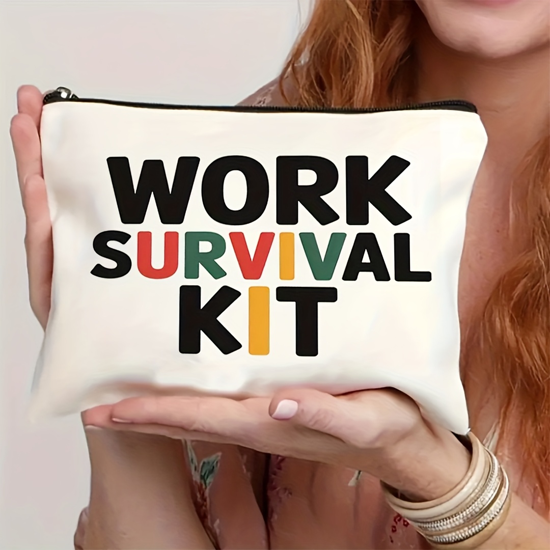 E-shop ., Work Survival Make-up Set - Leichte und tragbare Kulturbeuteltasche, auffällig bedruckt mit den Worten "WORK SURVIVAL KIT", geeignet für