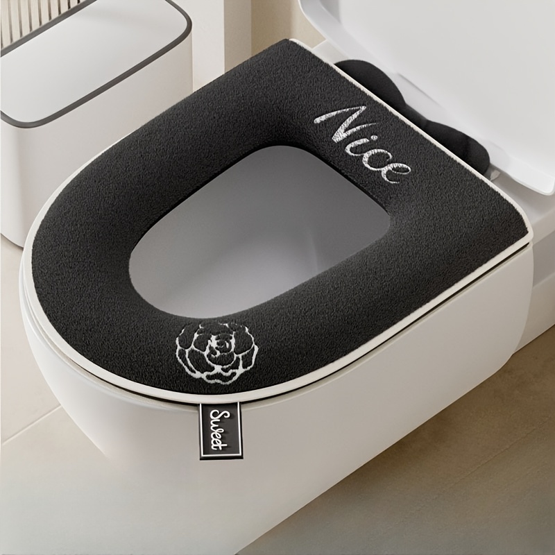 

Nice" Toilet Seat Cushion - Waterproof, Zippered, Polyester, With , Ideal For Winter And , Toilet Decor