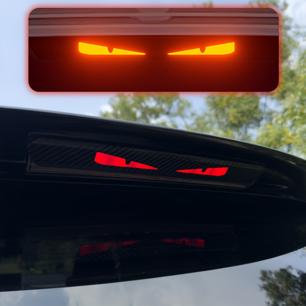Monster Eyes Car Rear Light Sticker - Cartoon Devil Eyes Tail Light Decal, Carbon Fiber Pattern, Transparent Night Projection, Fun Horror Theme, Self-Adhesive, Single Use, for Plastic and Glass Surfaces, Animal and Fantasy Themed Decal
