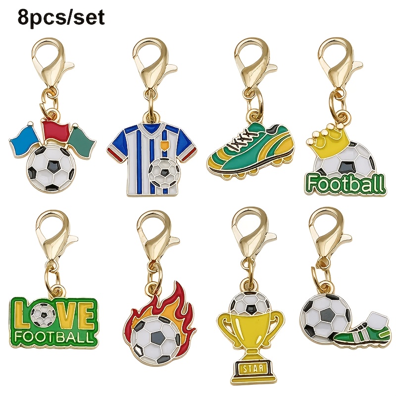 TEMU 8pcs/set Metal Drip Oil Enamel Football Theme Keychain Lobster Clasp For Hanging Keys, Bags, Zippers, Jerseys, Etc. Fan Daily Wear Personalized