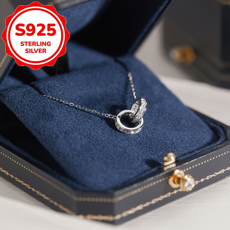 Women's S925 Sterling Silver Minimalist Double Hoop Necklace