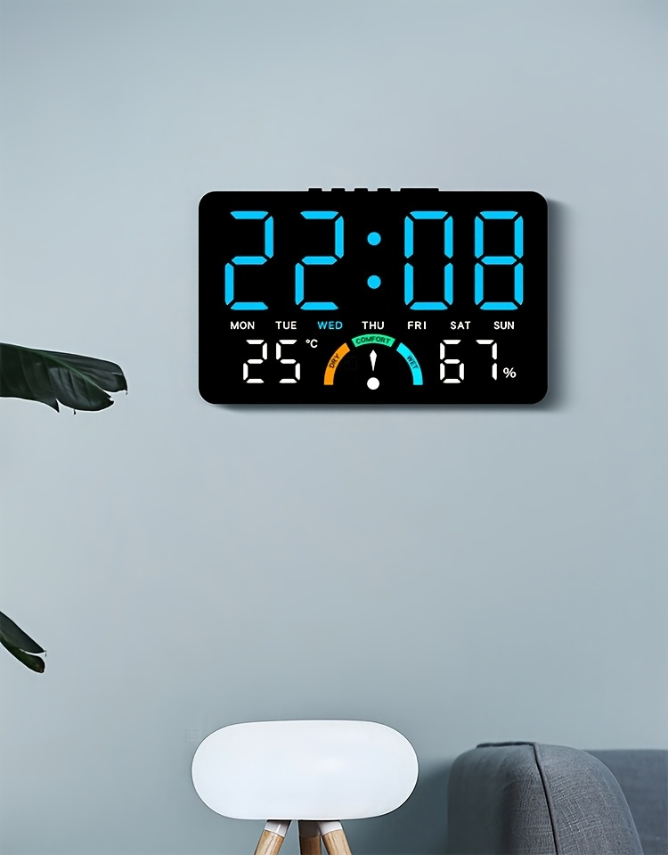 Home Temperature And Humidity LED Electronic Clock, Easy Large Screen Wall-Mounted And Standing Dual-Use Clock, Multifunctional Bedside Alarm Clock, Temperature Dry Wet Comfort Display Clock