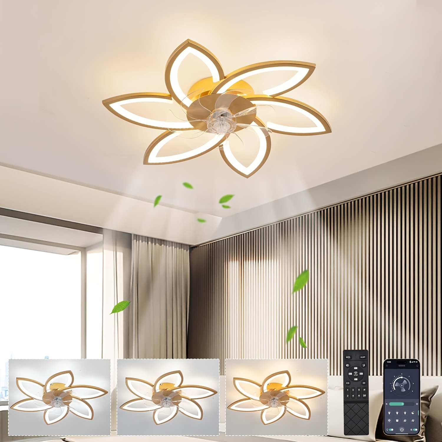 Ceiling Fan With Lighting, Ceiling Fan With Light, Dimmable Ceiling Fan Lights, Quiet, Reversible Ceiling Fans And Flower-shaped Ceiling Fan, Suitable For Living Room, Bedroom And Dining Room