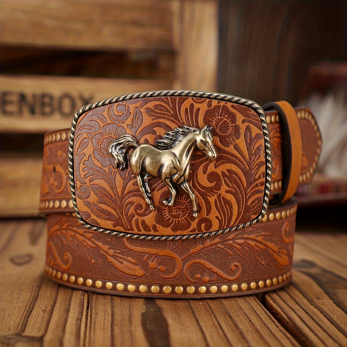 TEMU 1pc Cintura in PU con Stile Western, Cintura Vintage Casual Unisex (Texture Fibbia Casuale)