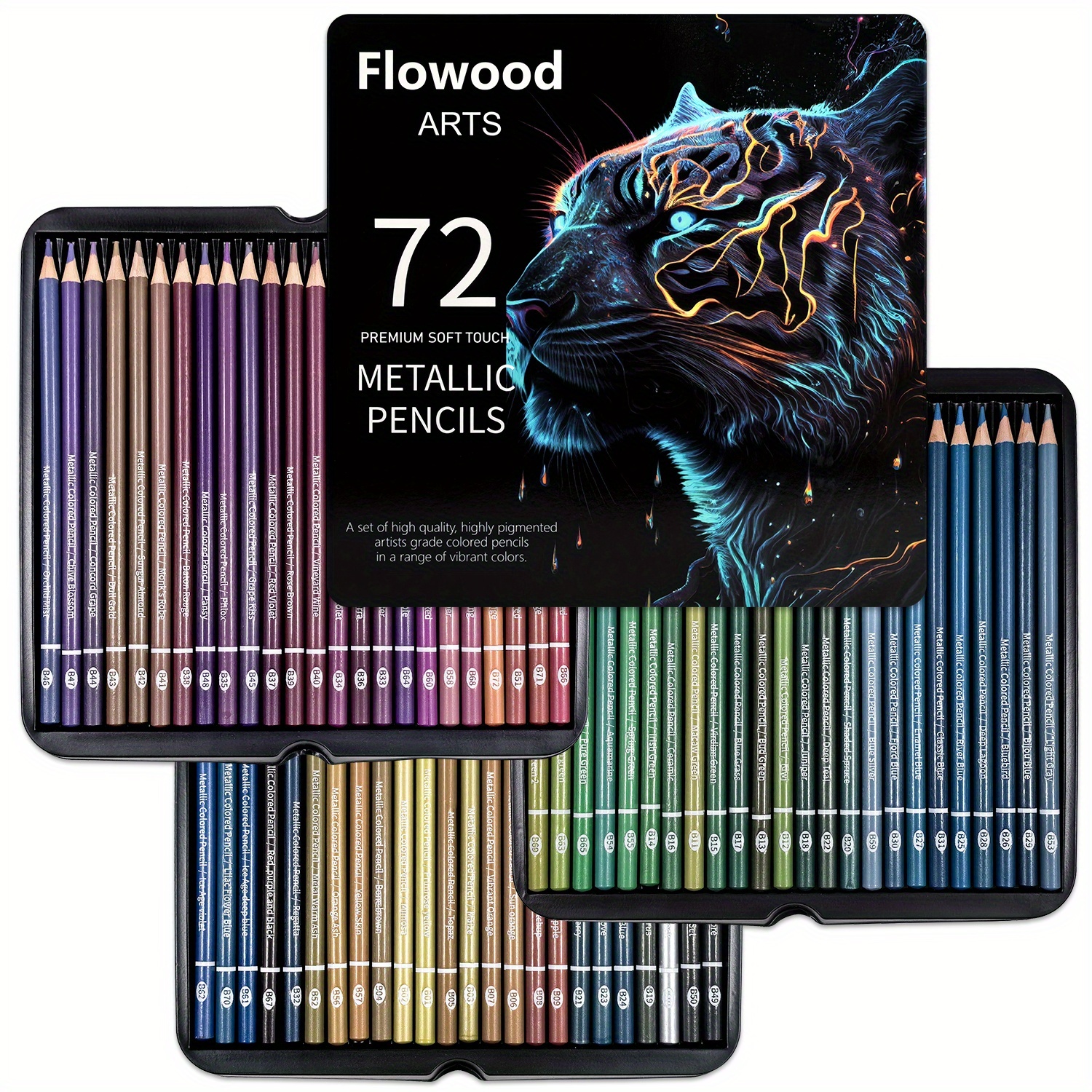 Image of 72pcs Metallic Colored Pencils, With Vibrant Color,ideal For Drawing, Blending, Sketching, Shading, Coloring For Professional Artistic Use