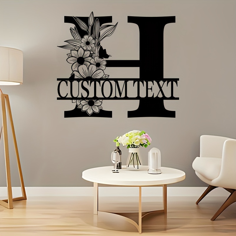 

1pc Personalized Floral Monogram Metal Sign With Custom Text - Decorative Metal Letter Wall Art, Ideal For Home Decor & Housewarming Gifts, No Electricity Needed