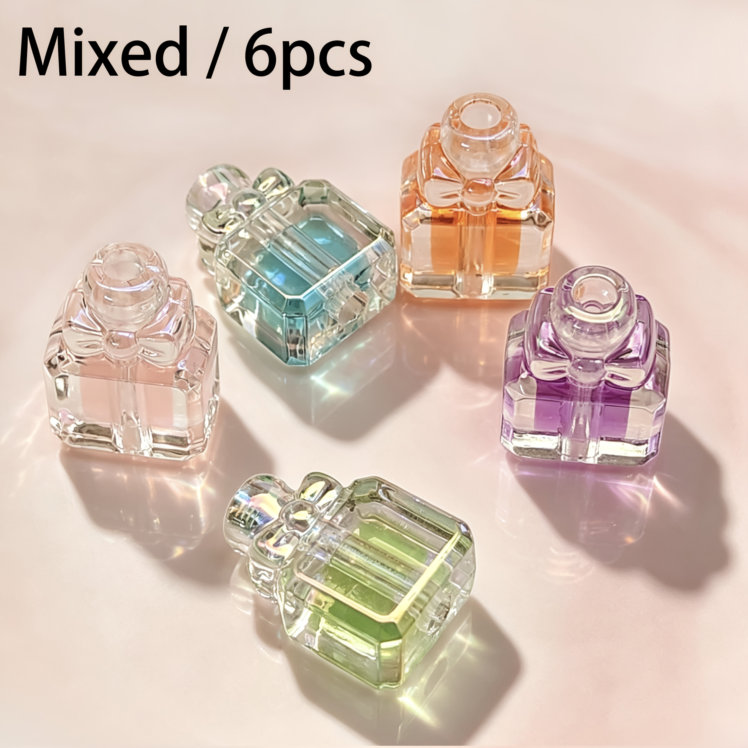 TEMU 6pcs Acrylic Perfume Bottle Beads, Medium Hole, Jewelry Bead, Handmade, Decorative Supplies, Clothing Decoration Additions, Holiday Decoration,