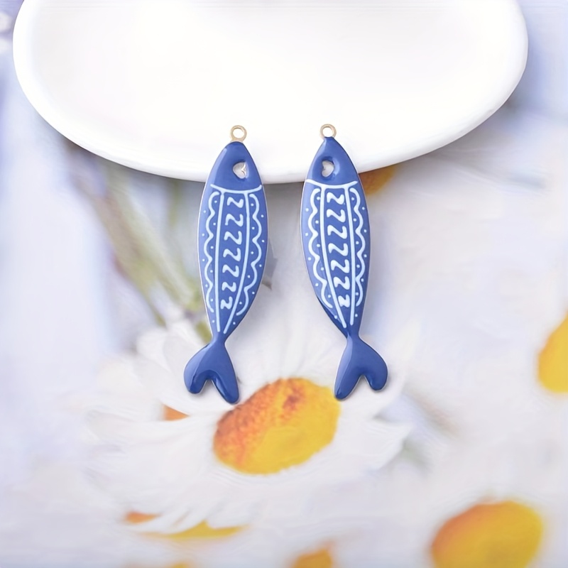 TEMU 2pcs Copper Double-sided Oil Long Fish Charms Women's Necklace Earring Sweater Chain Enamel Pendant Jewelry Additions