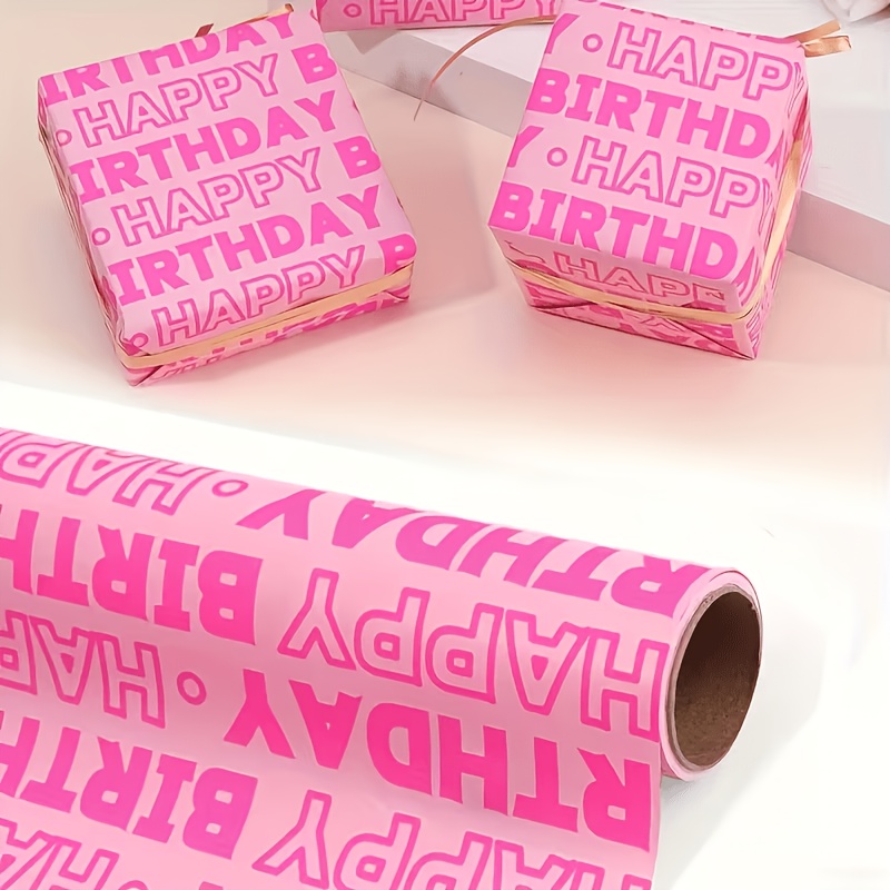 TEMU 1 Rolle extra langes Geburtstags-Geschenkpapier – Rosa goldenes Party-Geschenkpapier mit „Happy Birthday“-Text, große 3,0 m Rolle. Geeignet für