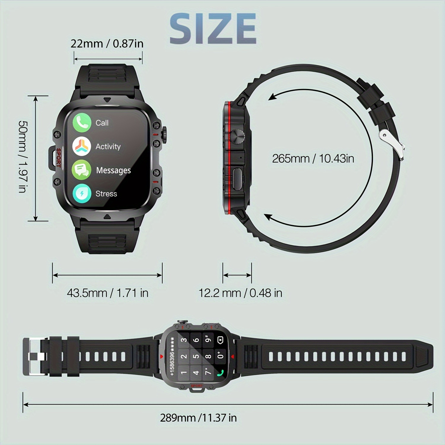 popular     smartwatch 1 96 full   wireless calling   sports       compatible with ios   perfect gift professional activity   420mah battery details 10