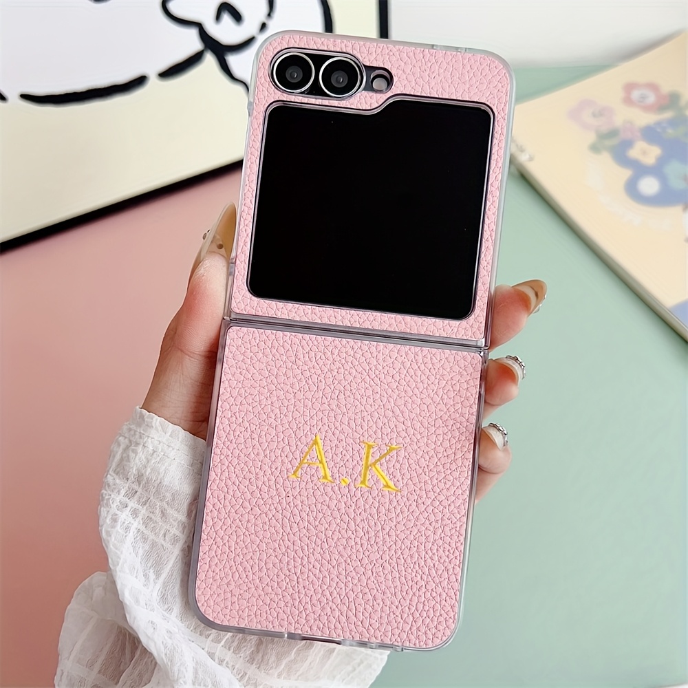 TEMU Phone Case: Personalized Letters Name Pattern Faux Leather Phone Case For For Galaxy Z Flip 7 6 5 4 3 Shockproof Protect Back Cover