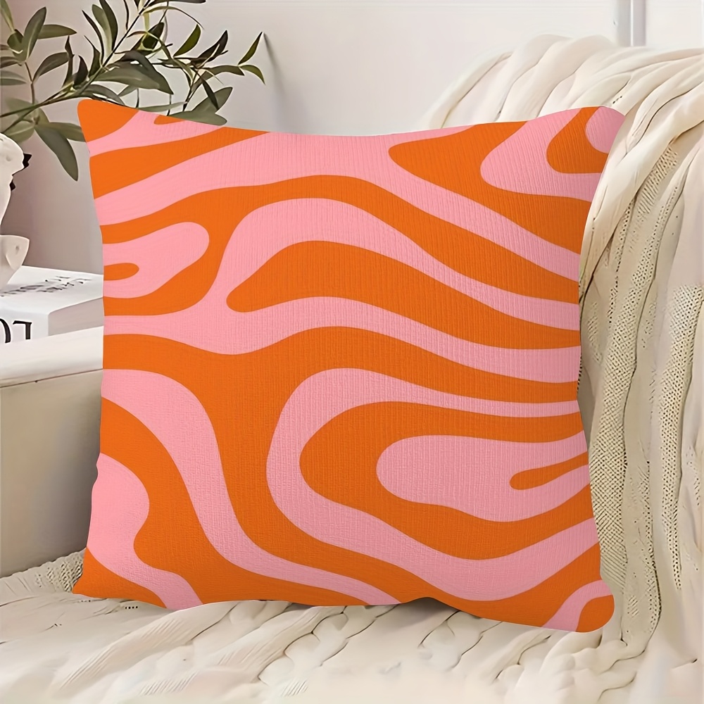 TEMU 1pc 18x18 Inch Retro Abstract Pattern Pillow Cover - Double-sided, Orange And Pink, Suitable For Sofa And Bedroom Decor, Machine Washable