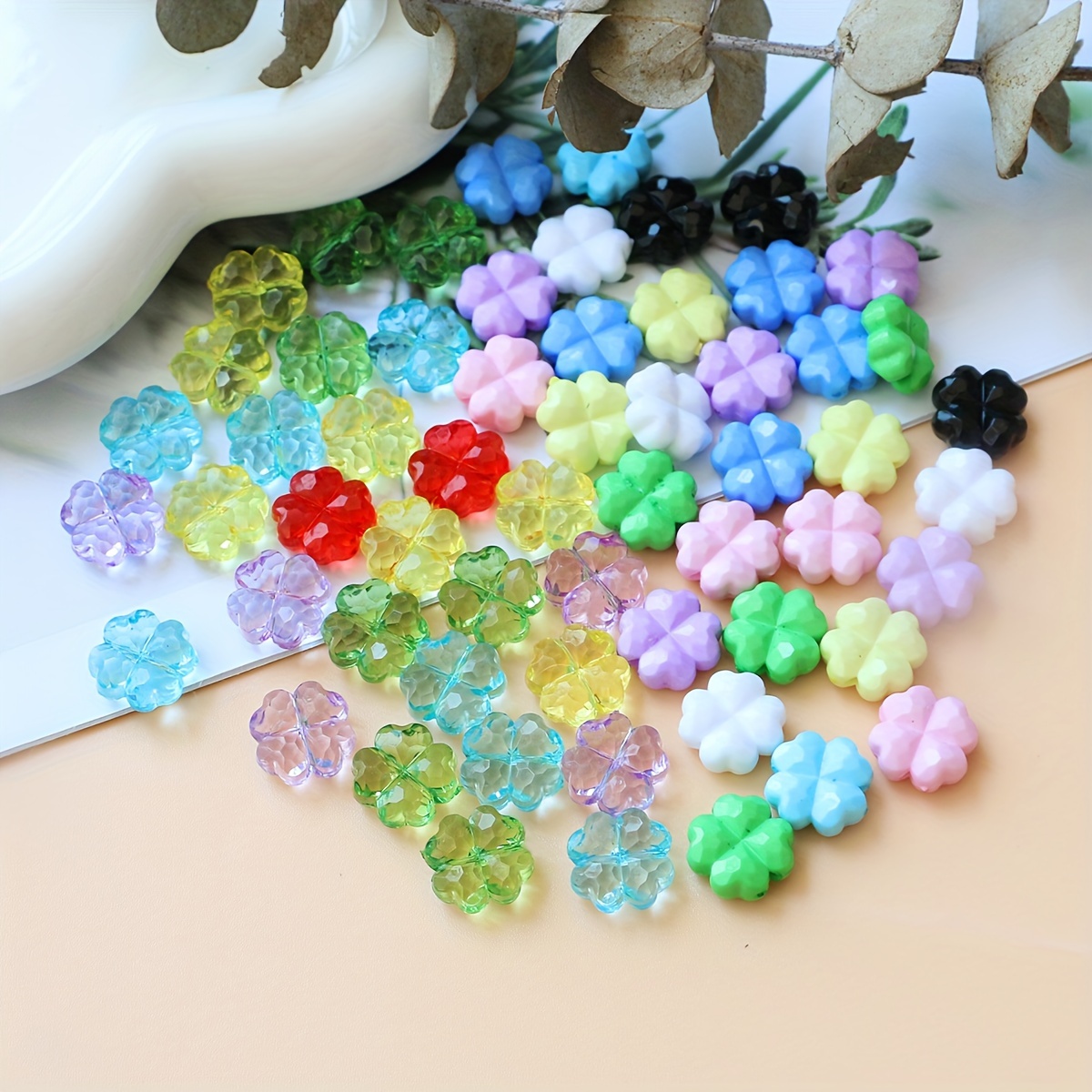 

50pcs Colorful Acrylic Clover Beads - Transparent, Ideal For , Necklaces, Bracelets, Keychains & Phone Charms, Acrylic, , Beads, Jewelry Making