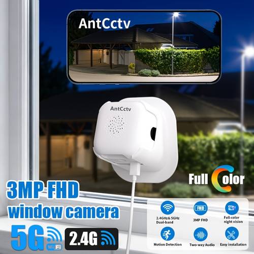 camera 3mp 1296p 2 4g 5g dual band wifi indoor cameras for dog pet window security camera with al color detection recording window mount