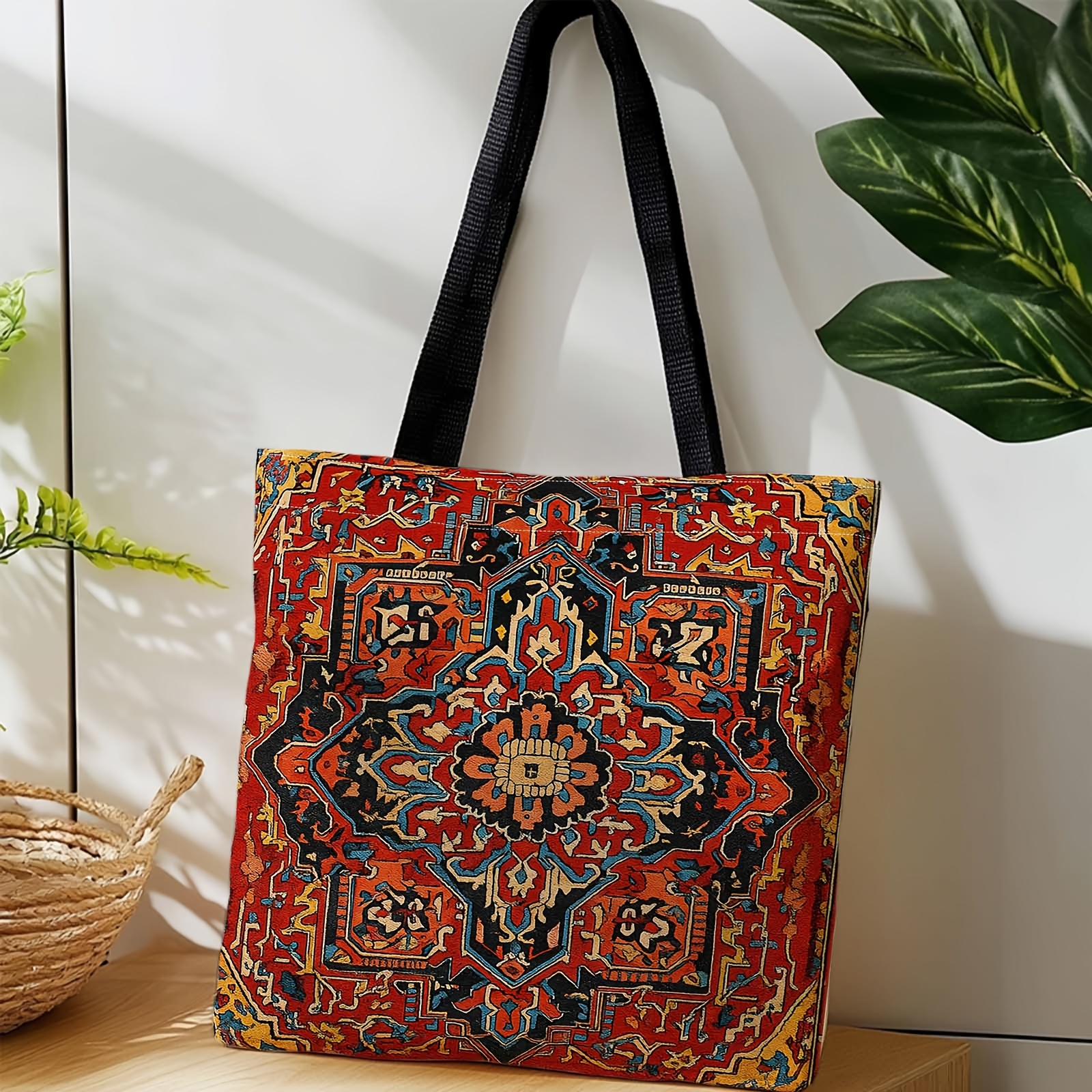 TEMU Bolso tote con estampado de de alfombra por lados - Correa de fija con diseño de alfombra , bolso de casual de gran capacidad, adecuado para el