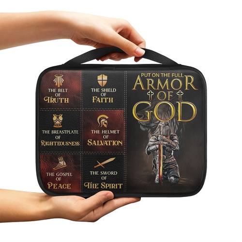 durable polyester christian bible cover with of god design zipper closure handle portable church case with sword cross symbols ideal gift scripture organization graphics carrying handle