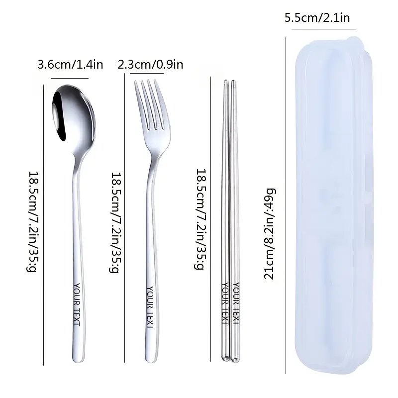 4pcs 304 stainless steel cutlery set customizable text name portable chopsticks korean style outdoor home use ideal gift for new years day Product details 4