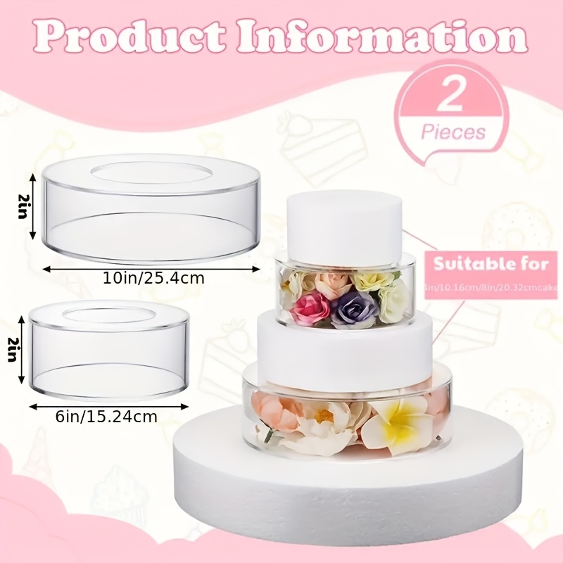 2pcs Acrylic Cake Stands, Transparent Cylindrical Display Nesting Risers, Dessert Bread Rack, Round Acrylic Cake Stands For Wedding Birthday Parties, Tableware Additions
