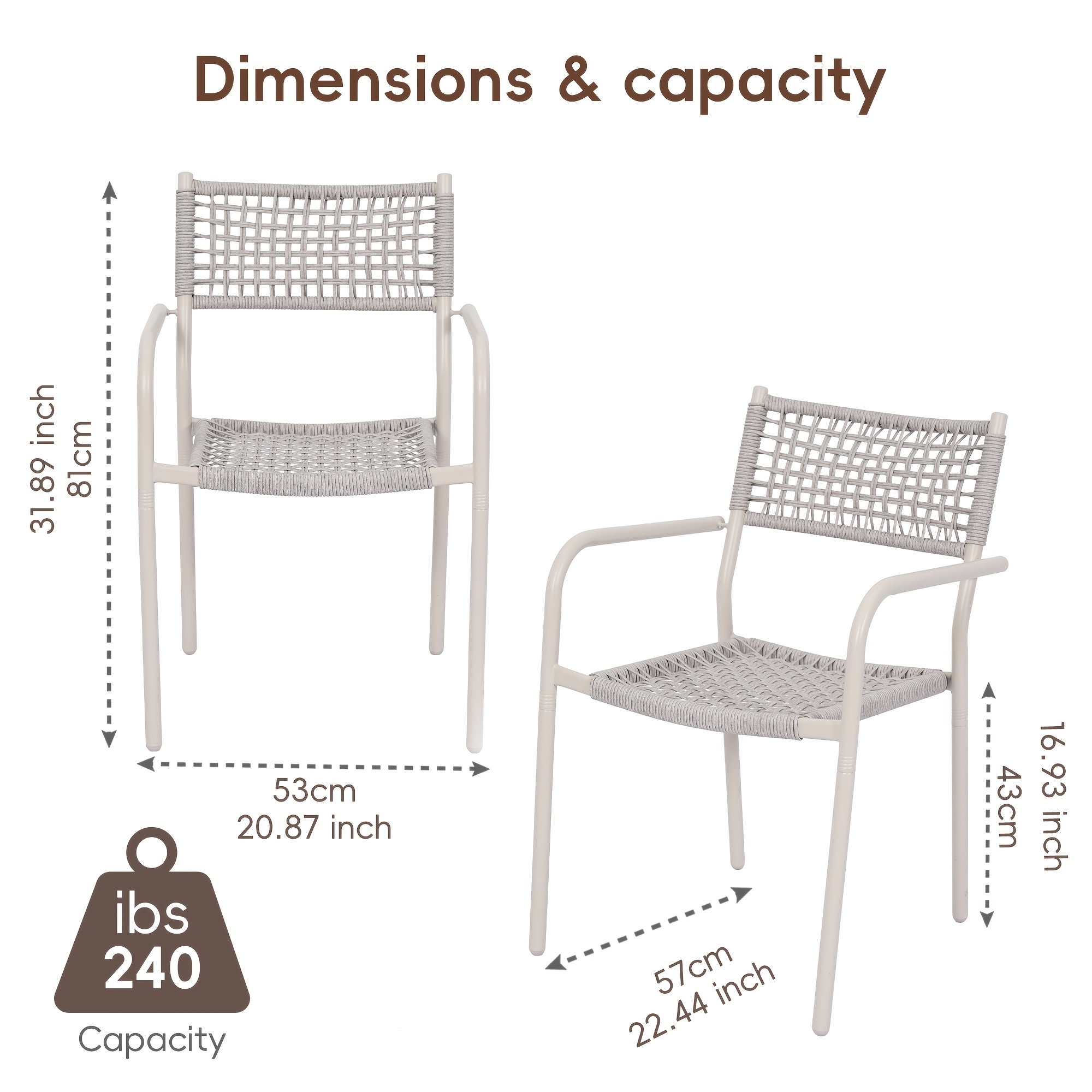 HARAISEDK Patio Dining Chairs Set Of 4/6 Stackable Ergonomic Rattan Armchairs All Weather Powder Coated Metal Frame Garden, Balcony, Poolside White/Gray