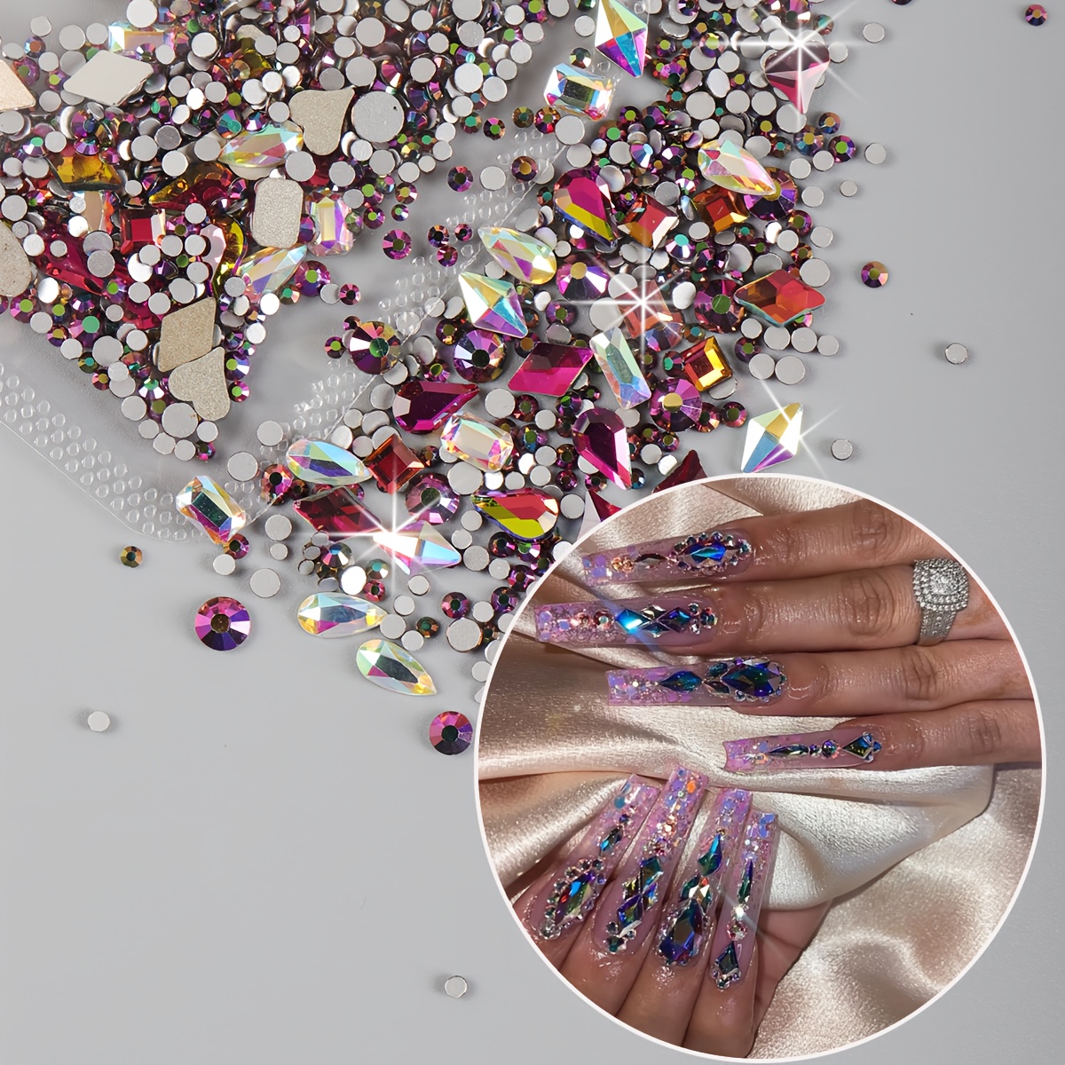 TEMU 200pz Toppe Piatte in Strass e 10pz Set di Grandi Strass Piatte di Decorazioni Pendenti 3D Strass Rettangolari con Retro Piatto Gemma di