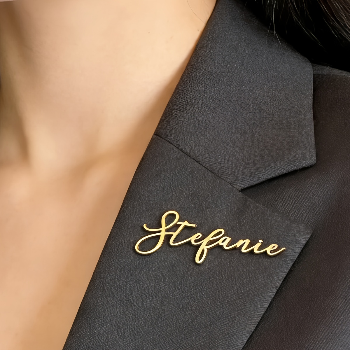 TEMU 1pc Of Fashionable Custom Nameplate Brooch, Women's Easy And Elegant Signature Button Brooch, Personalized Stainless Steel Jewelry; Women's
